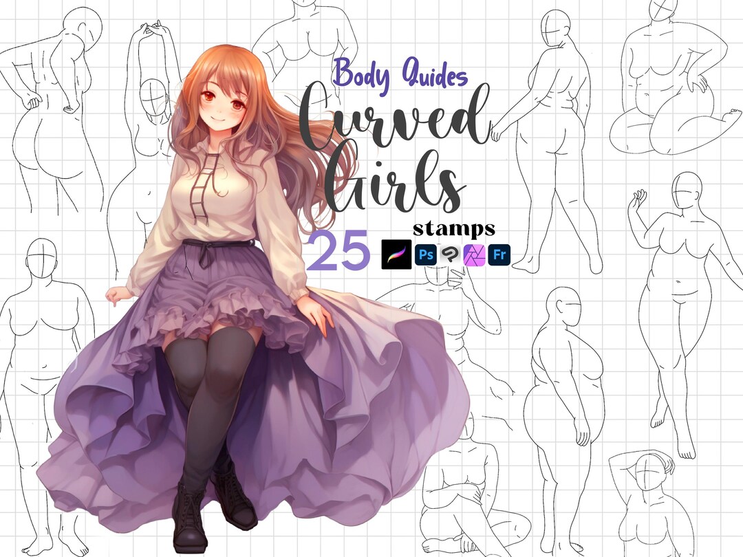 Plus Size Model Ref Procreate Curved Girl Stamps : Plus Size Anime Body Poses Photoshop ...