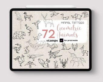 Procreate - 72 Animal Stamp Brushes Line Art Geometric Cute Paint Cartoon Coloring Pages Anime Chibi Doodle Art Digital How Draw Paint Easy