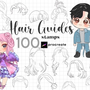 Procreate Hair Stamp Brushes 100 Anime haarborstels Procreate Manga Hair Brushes Character Maker Procreate Chibi Figure Kawaii Cartoon Guide