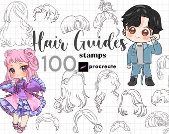 Procreate Hair Stamp Brushes 100 Anime Hair Brushes Procreate Manga Hair Brushes Character Maker Procreate Chibi Figure Kawaii Cartoon Guide