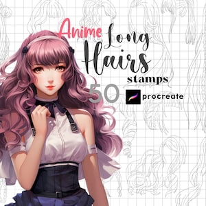 Procreate Anime Hair Stamp Brushes 50 Anime Girl Long Hair Brushes Procreate Manga Hair Brushes Character Maker Procreate Figure Kawaii