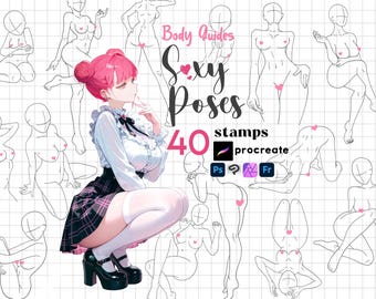 Procreate Manga Girl Stamps: pose per il corpo in stile anime, base per la figura, riferimento Photoshop, pennelli Clipstudio