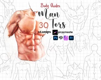 Procreate Man Briefmarken: Männlich Poses Manga Boy Torso Anatomy Anime Body ClipStudio Photoshop