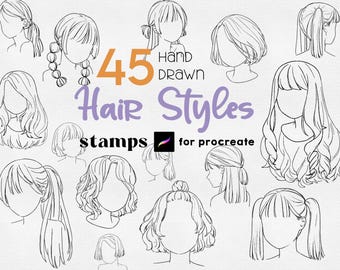 Procreate Haarstempel: Manga Chibi Figure Portrait Cartoon Frisuren Pinsel Referenz