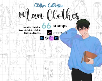 Procreate Male Clothing Stamps: Anime Boy Fashion Brush für Photoshop Clip Studio Brushes