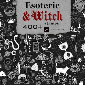 Znaczki czarownic Procreate 400 Ezoteryczny mistyczny tatuaż pędzlem Znaczki tarota Procreate Magia Celestial Dark Soul Znaczki czarownictwa Znaczki gotyckie