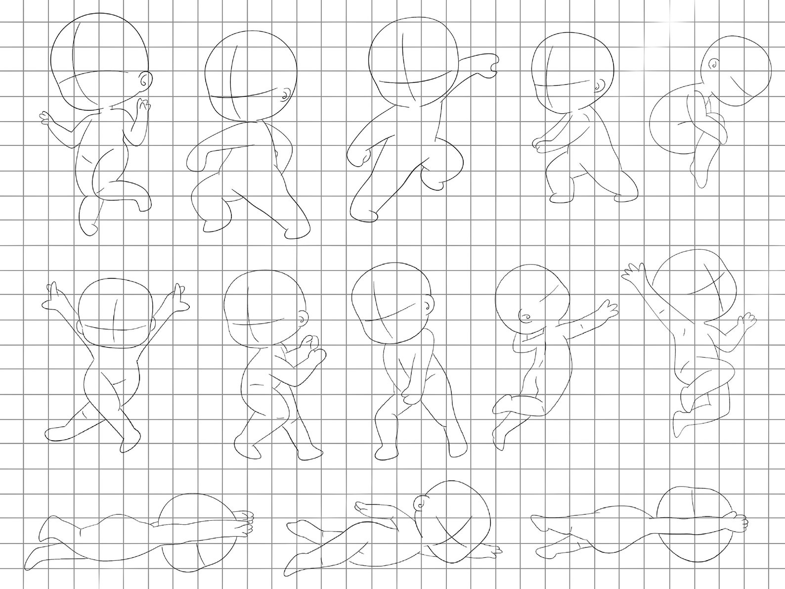 Procreate Chibi Stamps : Kawaii Chibi Base Pose Cartoon Body Guides ...