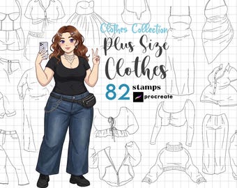 Procreate Plus Size Kleidung Stempel: Anime Gebogenes Mädchen Kleidung Kleid Hoodie Jeans Manga Outfit