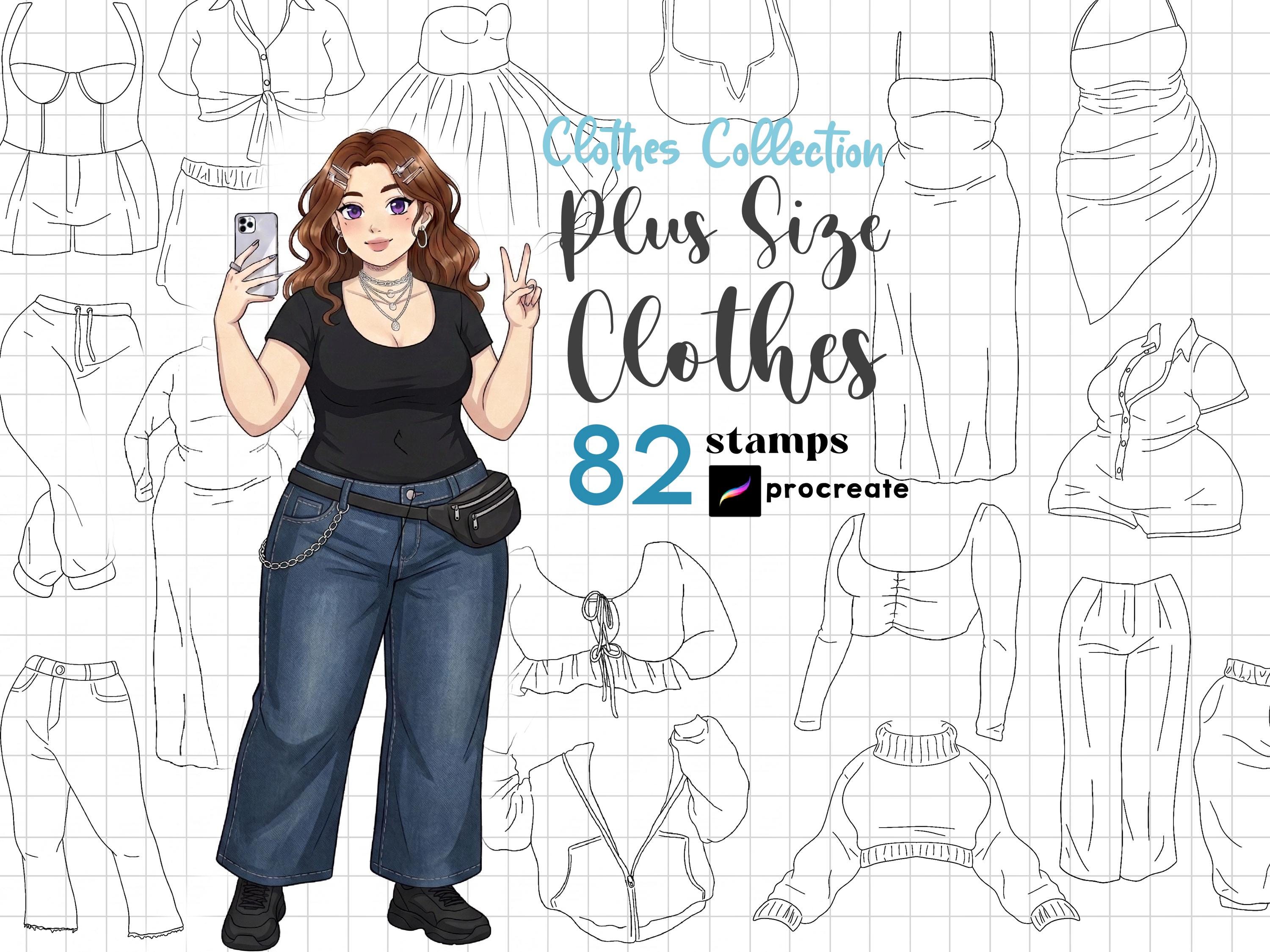 Procreate Plus Size Clothes Stamps : Anime Curved Girl Clothing