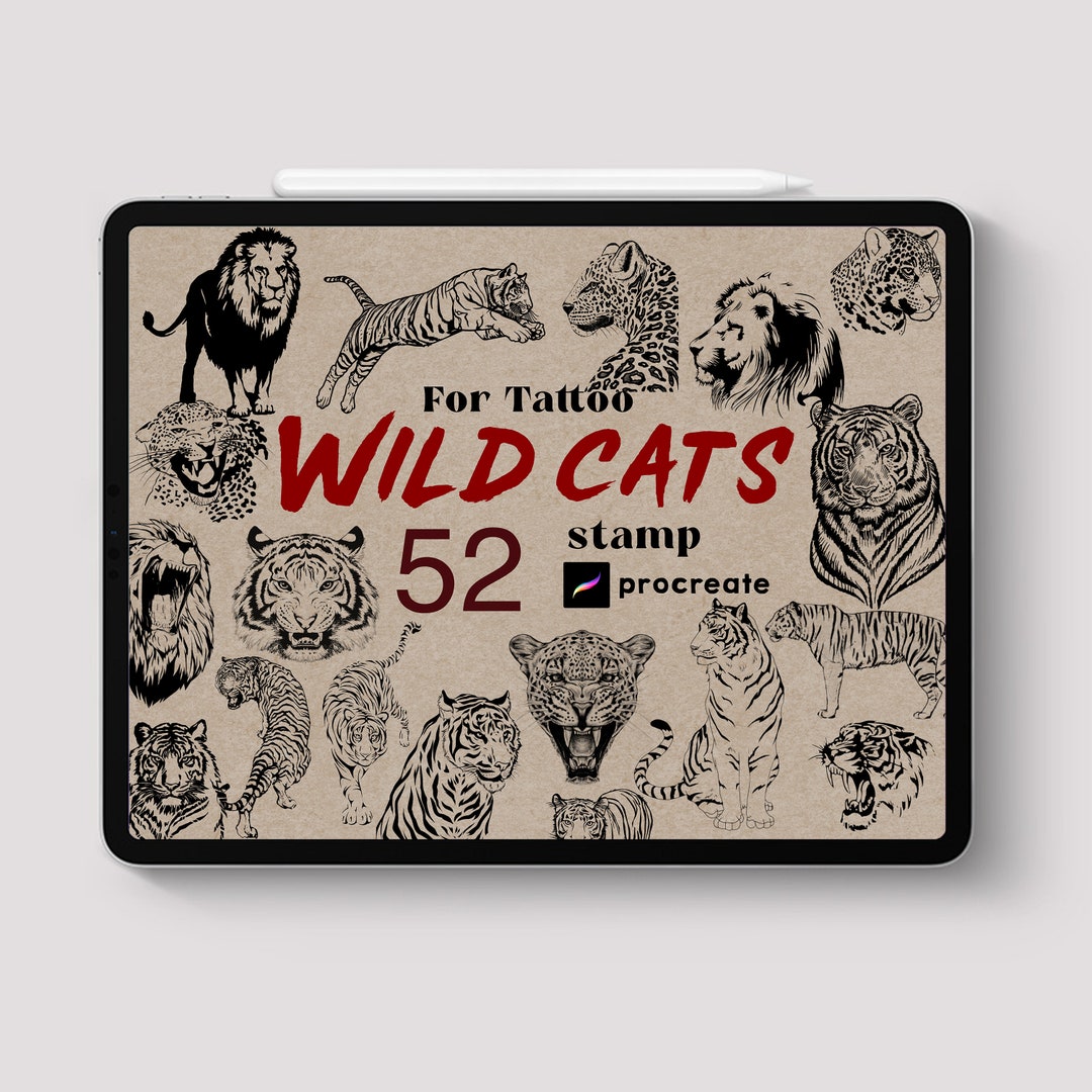 Procreate 52 Wild Cats Stamps Tattoo Brush Lion Tiger Leopard Cheetah ...