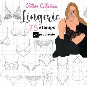 Procreate Lingerie Francobolli Pennelli 75 Procreate Biancheria intima Abbigliamento Anime Reggiseno slip Guida ai tessuti per ragazze alla moda Manga Character Fashion Design