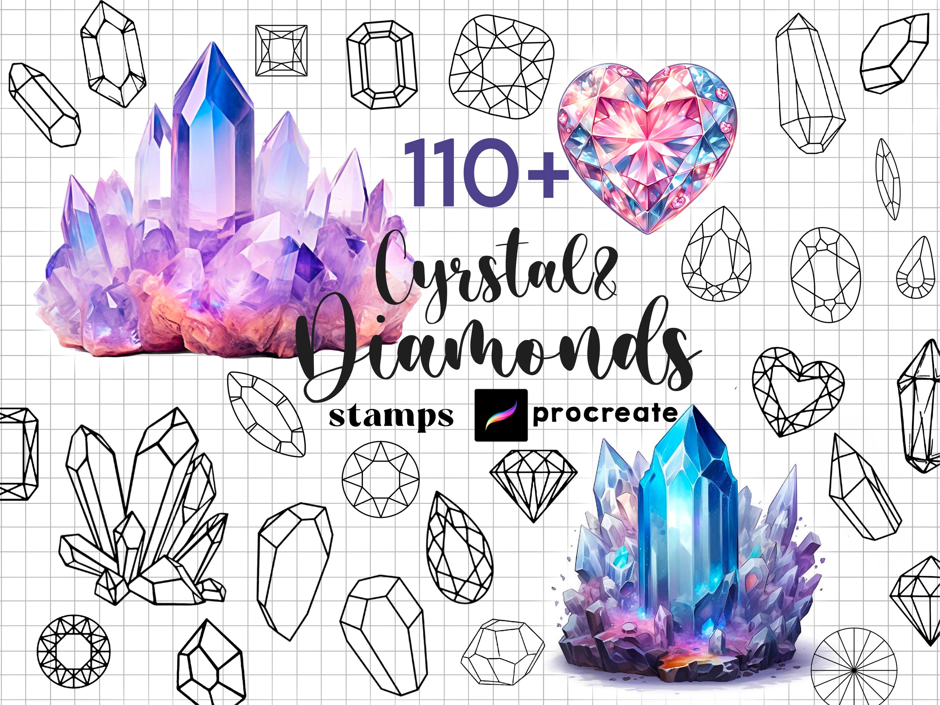 Pinceles sello para Procreate Cristal y Diamante — 110+ gemas, strass y sellos de diseño de joyería