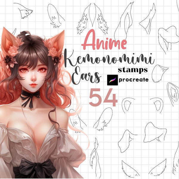 Procreate Anime Animal Ears Stamp Brush Procreate Kemonomimi Anime Guides Manga Chibi Character Procreate Furry Animal Ear Kawaii Cartoon