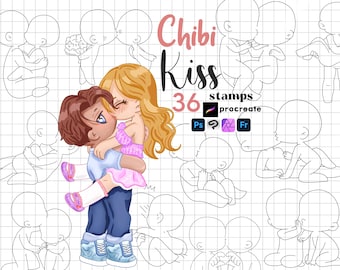 Procreate Chibi Kiss Stamp - Chibi Couple Base Lovers Pose ABR Photoshop Clip Studio Affinity