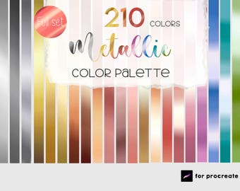 Procreate Metallic Color Palette : 210 Swatch Gold Rose Silver Copper Bronze Rainbow Chart