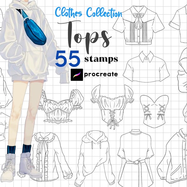 Procreate Clothes Stamps Brushes 55 Anime Clothes Tops Procreate Anime Girl Shirt College Uniform Drawing Hoodie Manga Cloth Fashion Design