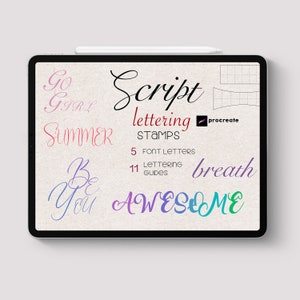 Procreate - Script Escritura fácil Carta Sello Fuente Tatuaje Pincel Tipo de cuadrícula Texto Escritura a mano Gótico Oldschool Doodle Art Digital Cómo dibujar