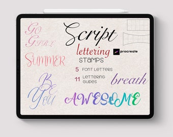 Procreate - Script Easy Writing Letter Stamp Font Tattoo Brush Grid Type Text Hand Writing Gothic Oldschool Doodle Art Digital How Draw