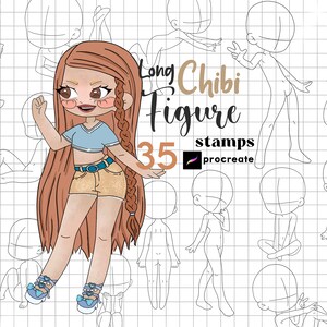 Procreate ちびポーズ スタンプ ブラシ 35 ちびボディガイド Procreate キャラクターメーカー かわいい かわいいボディガイド 漫画 マンガ ちび リファレンスベース