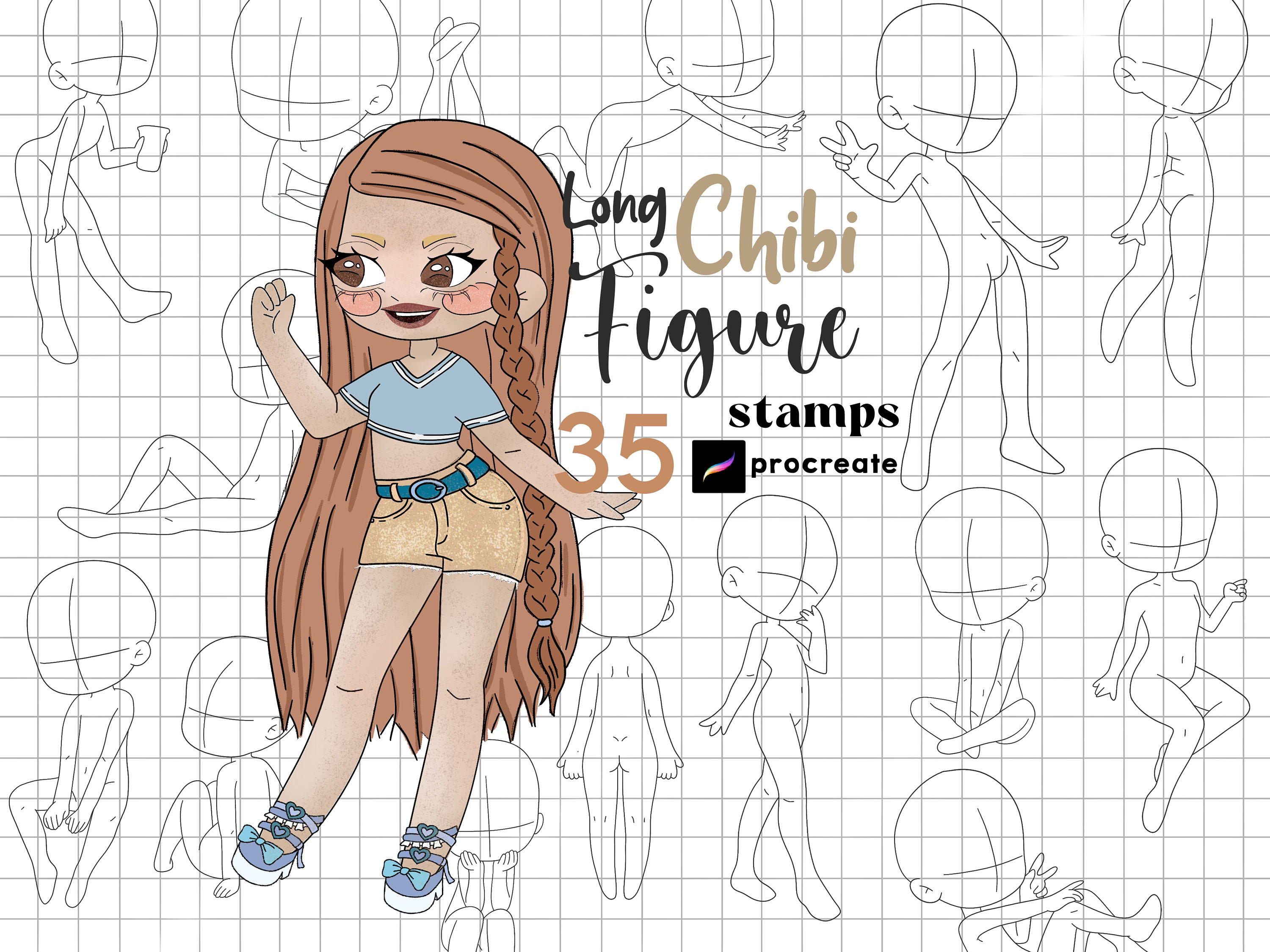 Procreate Chibi Stamps : Cartoon Chibis Body Guides Character Maker ...