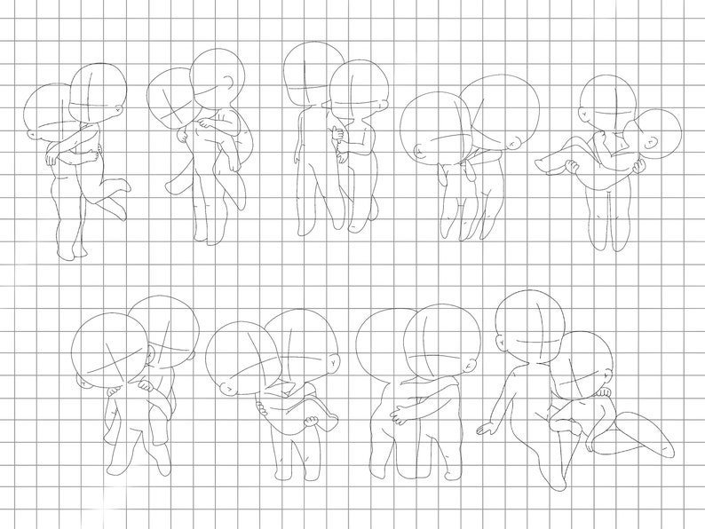 Procreate Chibi Stamps : Kawaii Chibi Base Pose Cartoon Body Guides ...