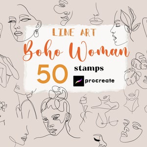 Procreate Line Art Frauen Stempel 50 Procreate Tattoo Stempel Boho Minimalistisch Zeichnung Frau Procreate Linie Bürsten Poster Minimal Briefmarken