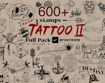 Procreate Old School Tattoo Stamps : Traditional Vintage Tattoo Lettering Japanese Ancient Brushes