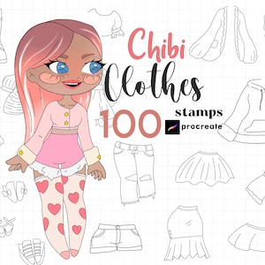 Procreate Chibi Clothes Stamp 100 Chibi Fashion Design Brushes Character Maker Procreate Chibi Figure Cartoon Doll Manga Chibi Body Kawaii