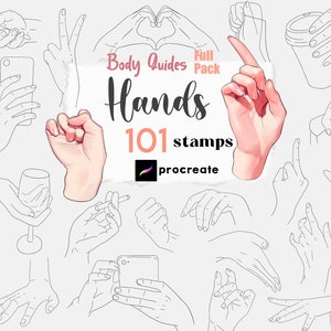 Procreate Hands Stamp Brush 101 Anatomía Mano Procreate Anime Guías de Manos Hombre Mujer Manos Cuerpo Procreate Manga Character Maker Procreate