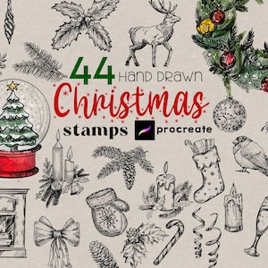 Procreate Christmas Stamps 44 Procreate Christmas Ornamets Hand Drawn Noel Brush Procreate Holiday Theme Santa Snow Wreath Deer New Year