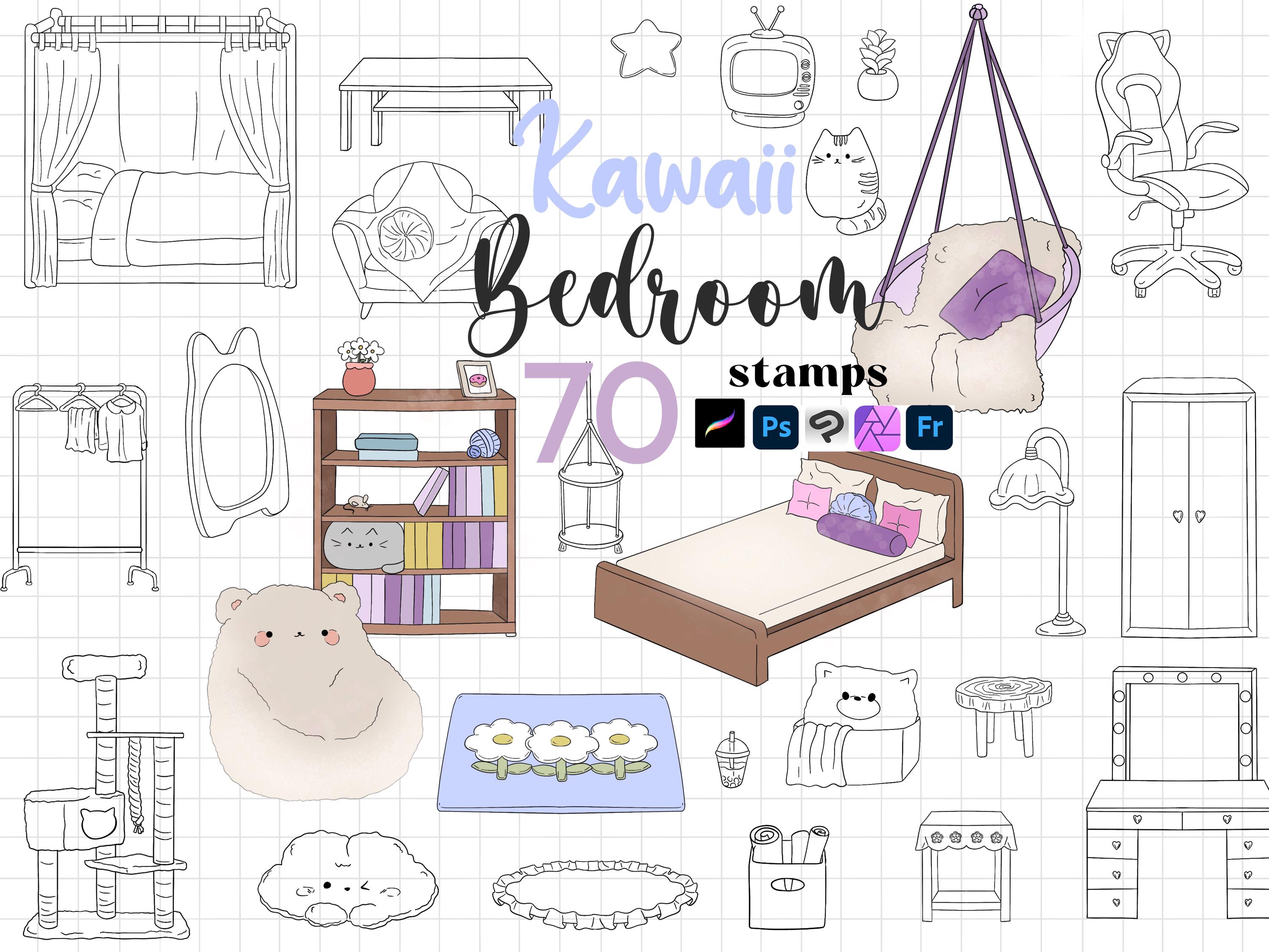 Procreate Kawaii Room Stamps : Chibi Interior Furniture Isometric ...