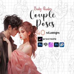 Procreate Couple Stamp Brush 40 Kissing Pose Stamps Clip Studio Paint Fresco Affinity Pro Couples Body Guides Anime Body Psd Manga Character