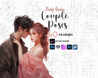 Stel paarstempels voort: Kissing Pose Anime Anatomy Manga Guides ClipStudio Fresco Photoshop-penselen