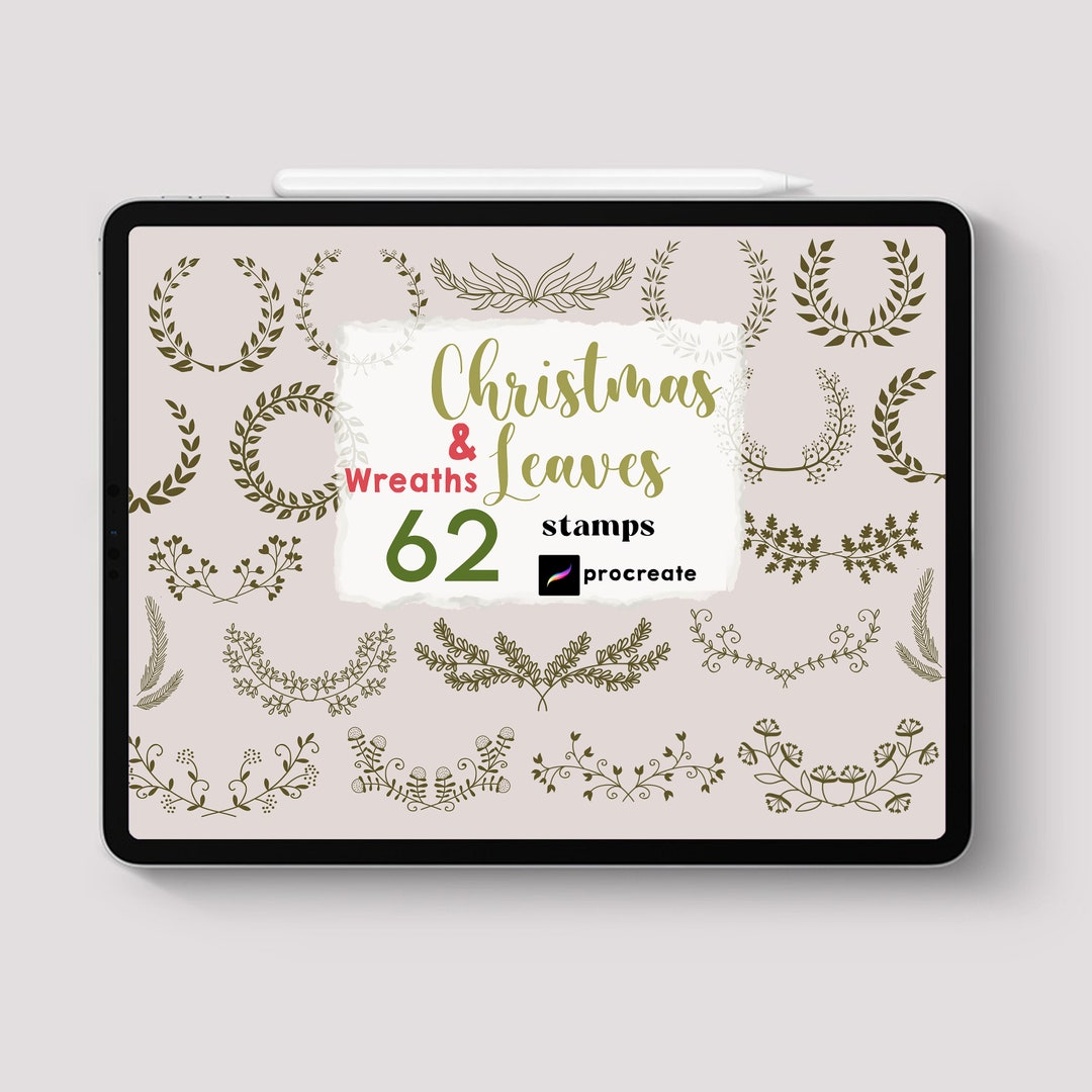 Procreate 62 Christmas Wreath Stamps Holly Leaves Brushes Holiday ...