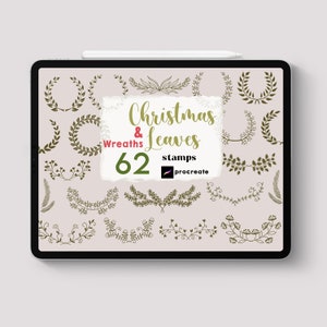 Procreate 62 Christmas Wreath Stamps Holly Leaves Brushes Holiday ...