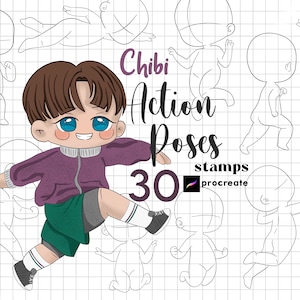 Procreate ちびポーズスタンプ 30 ちびアクションガイド Procreate キャラクターメーカー かわいいボディガイド 漫画 マンガ ちびリファレンスベース
