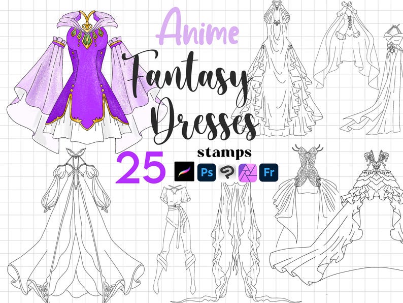 Fantasiestempels voortplanten: anime middeleeuwse outfit manga elf kledingclip studio Fresco Photoshop afbeelding 1