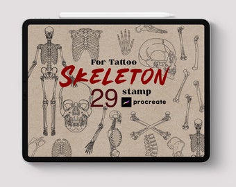 Procreate 29 Skeleton Stamps Tattoo Brush Skull Bone Witch Human Head Magic Poison Dark Soul Doodle Art Digital How Paint Easy Realistic