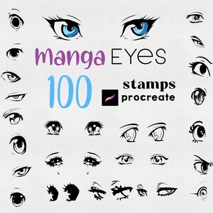 Pinceau tampon pour les yeux Procreate Manga 100 pinceaux pour portrait dessin animé yeux d'anime Chibi Kawaii Kawaii Art numérique Comment dessiner peinture Facile à mélanger et à assortir