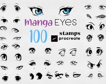 Procreate Manga Eye Stamp Brush 100 Anime Eyes Anime Chibi Kawaii Cartoon Portrait Brushes Art Digital How Draw Paint Easy Mix and Match