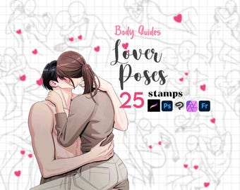 Timbri di coppia Procreate: Anime, Pose, Baci, Coccole, Guide al corpo Manga, Pennelli per Photoshop, ClipStudio, Fresco