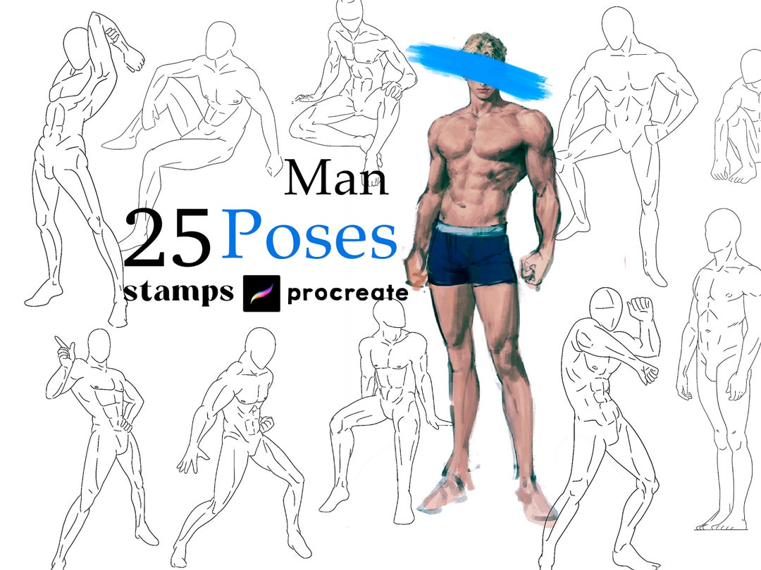 Procreate Poses Stamp Brush 25 Male Man Anatomy Procreate Man Body Guides Anime Body Procreate