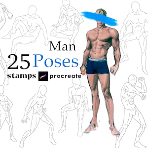 Procreate Poses Stamp Brush 25 Male Man Anatomy Procreate Man Body Guides Anime Body Procreate Manga Character Figure Procreate Man Poses