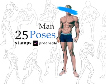 Procreate Poses Stamp Brush 25 Male Man Anatomy Procreate Man Body Guides Anime Body Procreate Manga Character Figure Procreate Man Poses