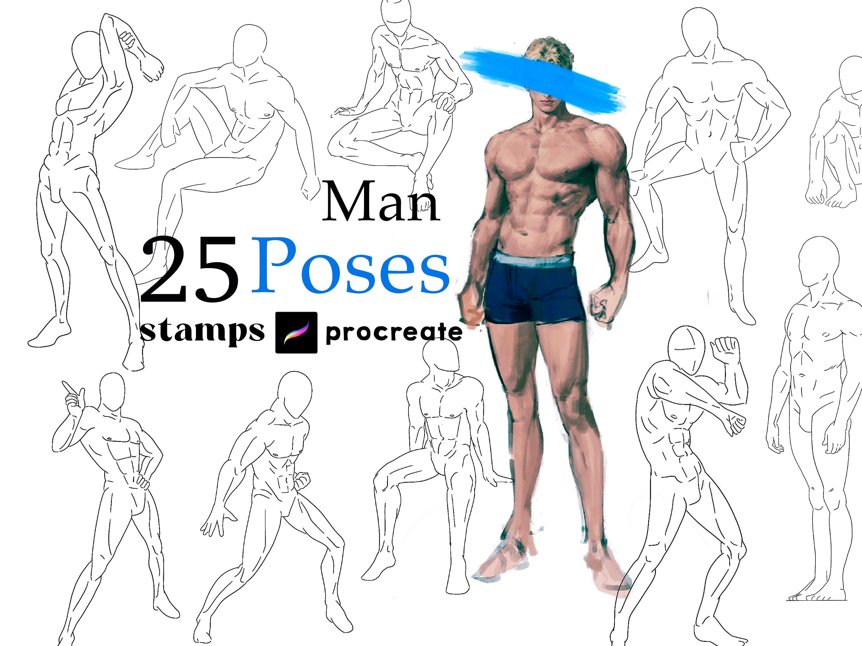 Procreate Anime Poses Stamp Brush 25 Manga Pose Procreate Man Body