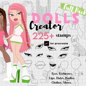 Procreate Doll Creator Guides Stamp Brush 225+ Procreate Character Doll Drawing Maker Reference Barbie Procreate Dolls Body Figure Clothes