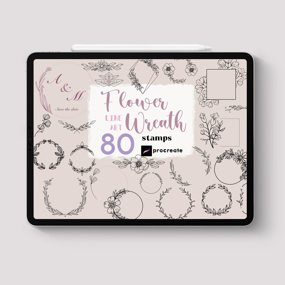 Procreate 80 Flower Wreath Stamps Botanical Brushes Floral Themed ...