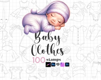 Procreate Baby Clothes Stamp : Anime Baby Outfit Manga Clothing ClipStudio Photoshop Brushes
