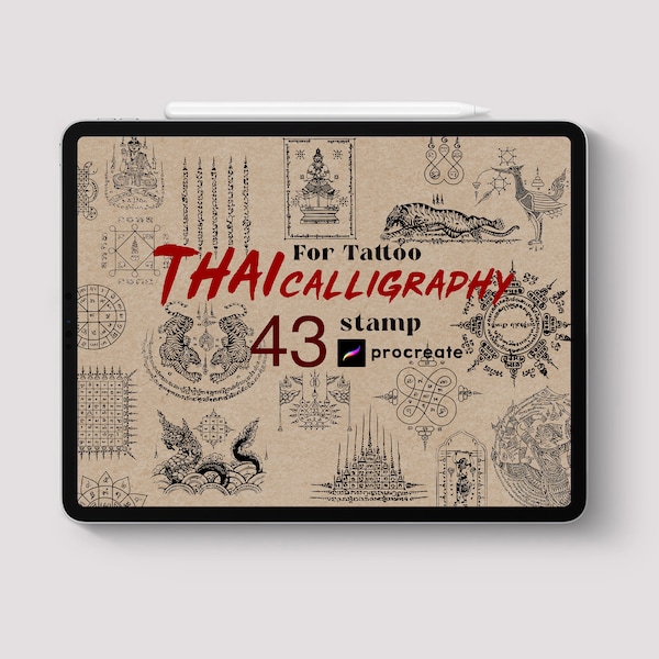 Procreate 43 Thai Calligraphy Stamps Tattoo Brush Myhology Drawn Thailand Stencil Sculpture God Ink Doodle Digital Design Easy Traditional