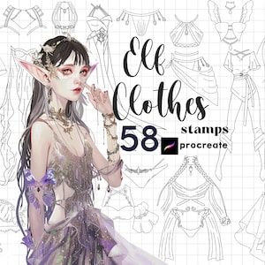 Carimbos de roupas para Procreate: Roupa de anime, fantasia, elfo medieval, mangá, lingerie de elfo.